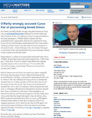 AMedia Matters - O'Reilly wrongly accused Cyrus Kar of possessing bomb timer